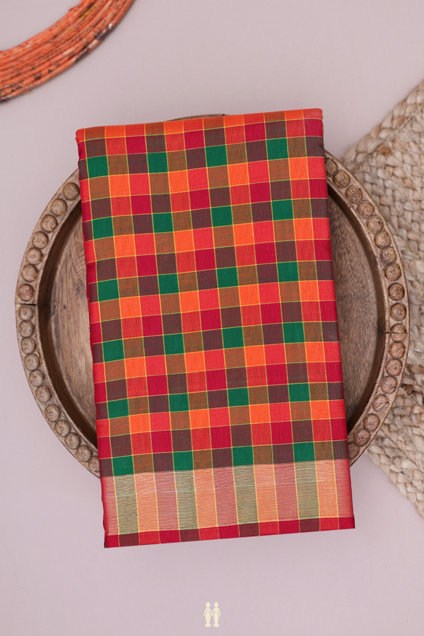 Kanchipuram Silk Saree In Multicolor With Checks Design