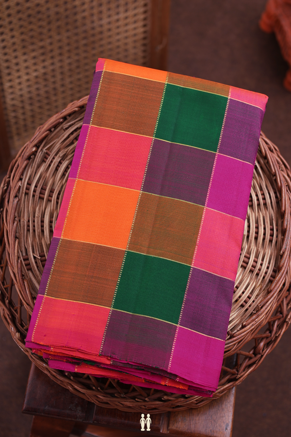 Kanchipuram Silk Saree In Multicolor With Checks Design