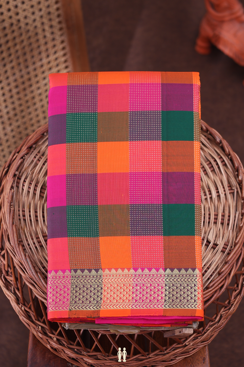 Kanchipuram Silk Saree In Multicolor With Checks Design