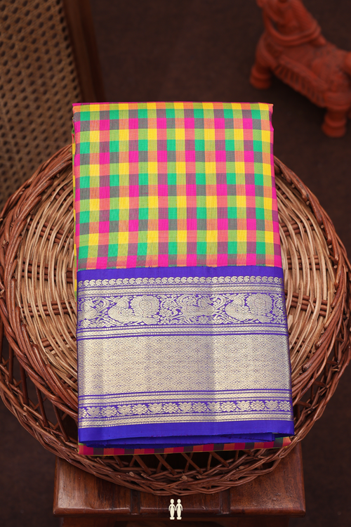 Kanchipuram Silk Saree In Multicolor With Checks Design