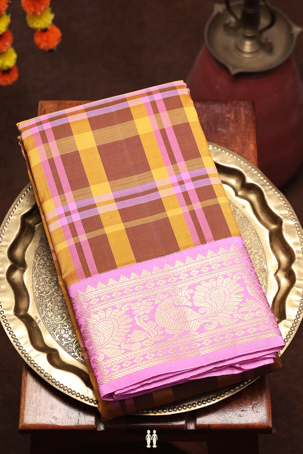 Kanchipuram Silk Saree In Multicolor With Checks Design