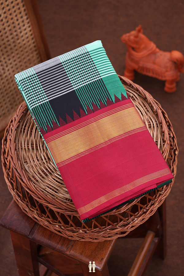 Kanchipuram Silk Saree In Multicolor With Checks Design