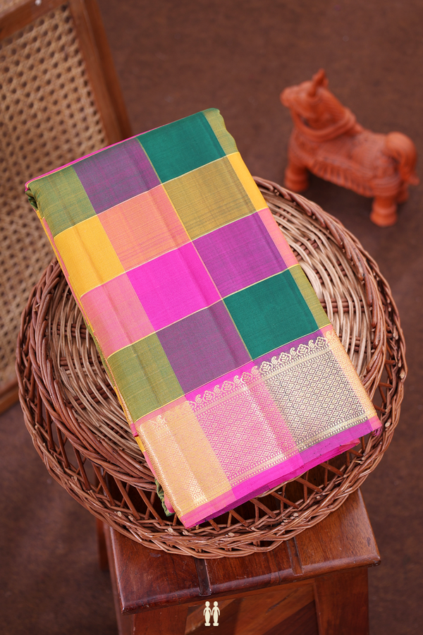 Kanchipuram Silk Saree In Multicolor With Checks Design