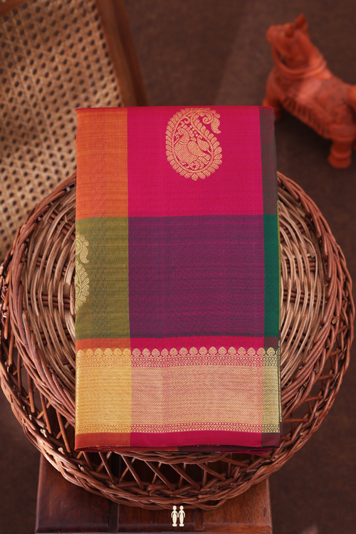 Kanchipuram Silk Saree In Multicolor With Checks Design