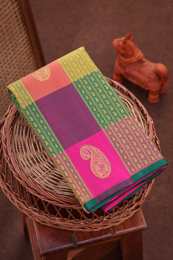 Kanchipuram Silk Saree In Multicolor With Checks Design