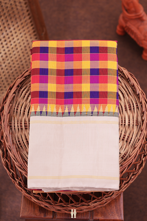 Kanchipuram Silk Saree In Multicolor With Checks Design