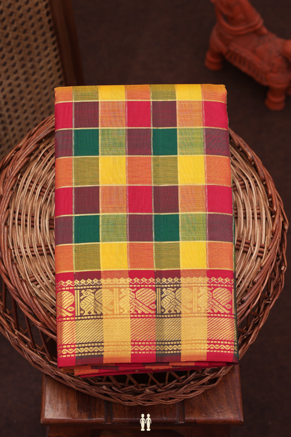 Kanchipuram Silk Saree In Multicolor With Checks Design