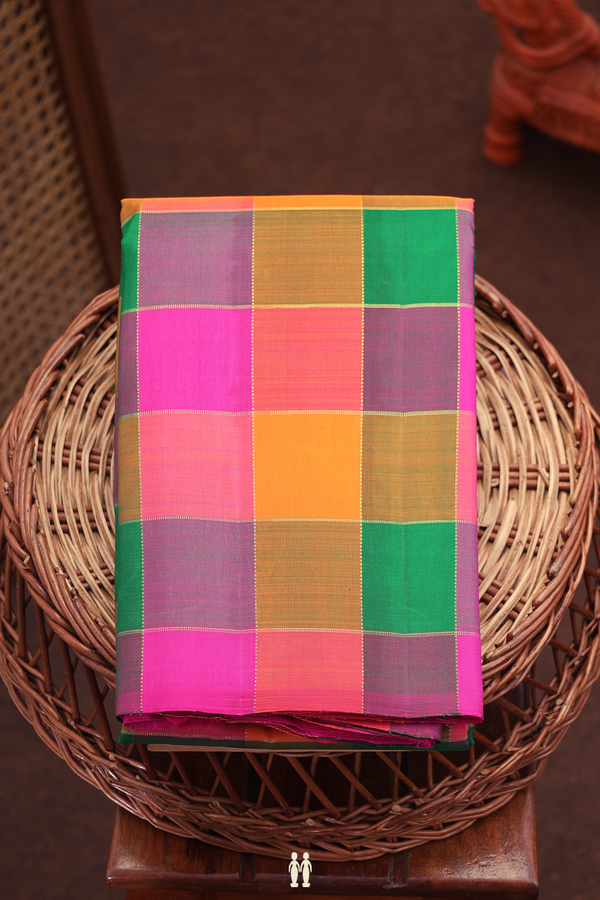 Kanchipuram Silk Saree In Multicolor With Checks Design