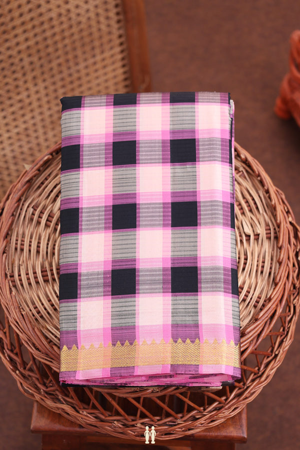Kanchipuram Silk Saree In Multicolor With Checks Design