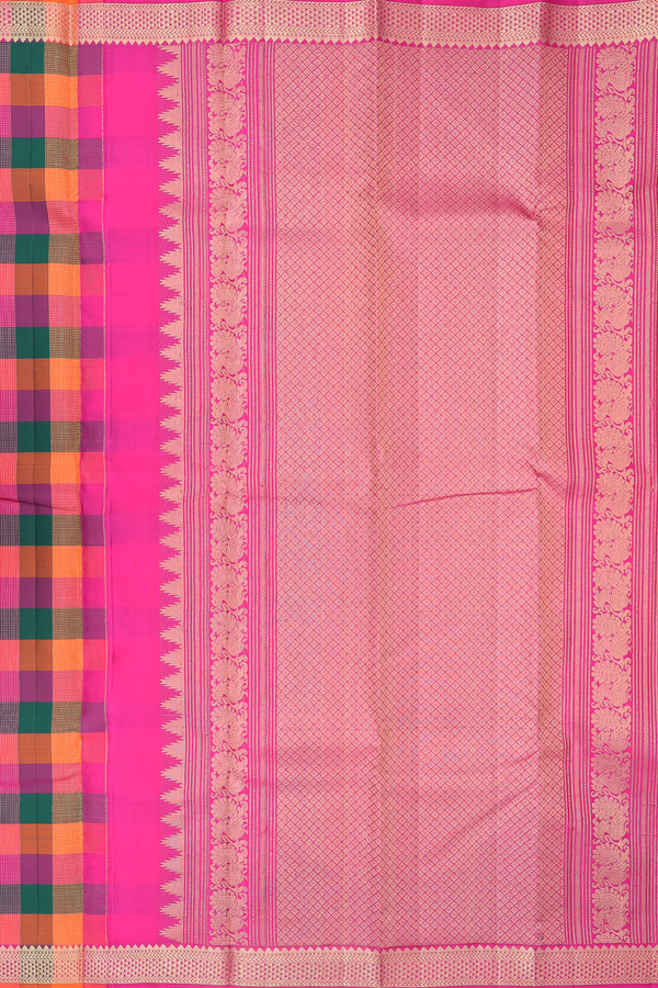 Kanchipuram Silk Saree In Multicolor With Checks Design