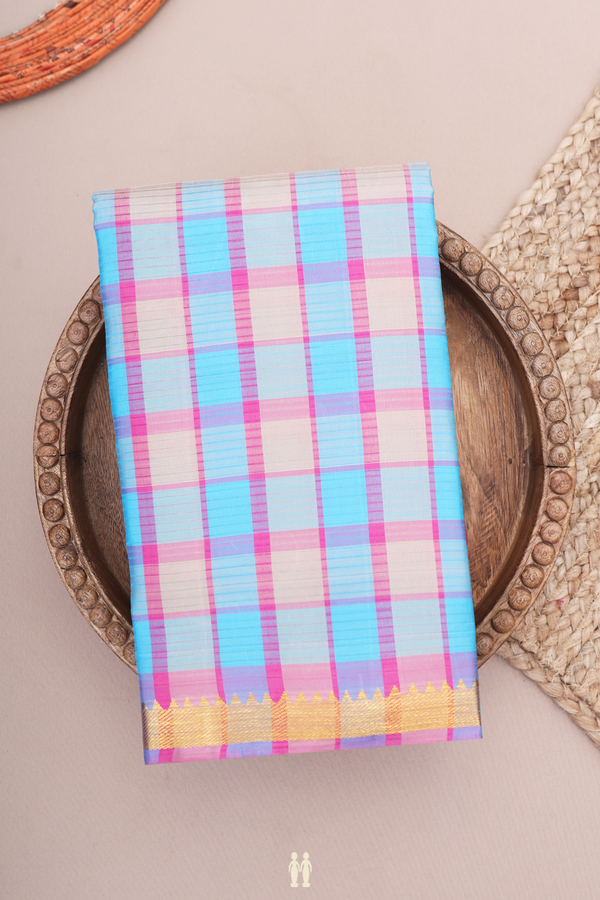 Kanchipuram Silk Saree In Multicolor With Checks Design