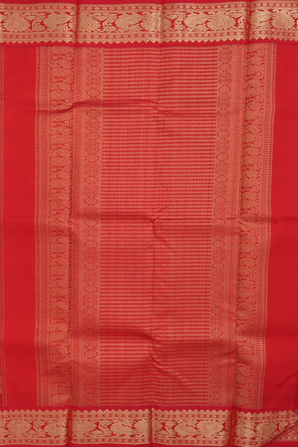 Kanchipuram Silk Saree In Red And Yellow With Checks Design