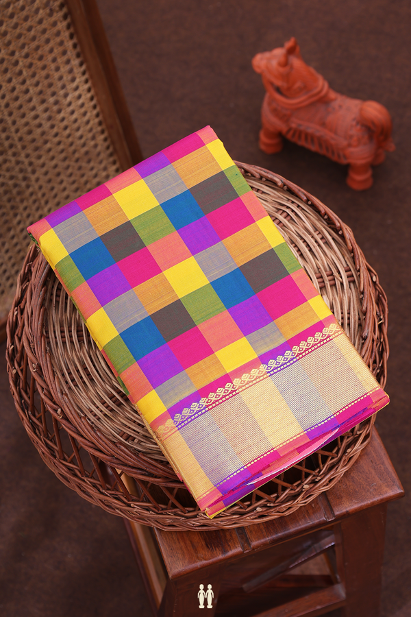 Kanchipuram Silk Saree In Multicolor With Checks Design