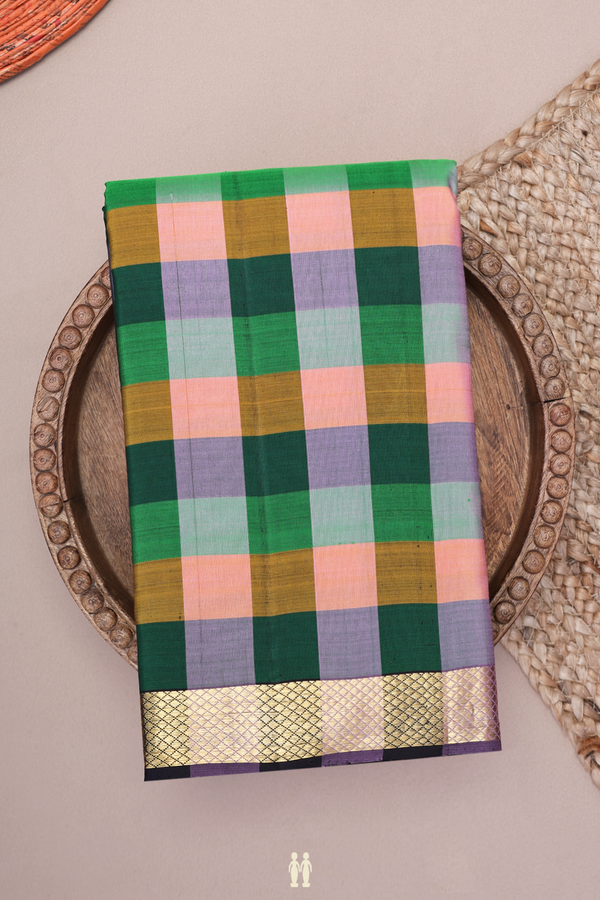 Kanchipuram Silk Saree In Multicolor With Checks Design