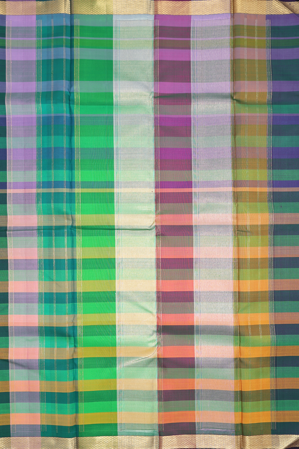 Kanchipuram Silk Saree In Multicolor With Checks Design