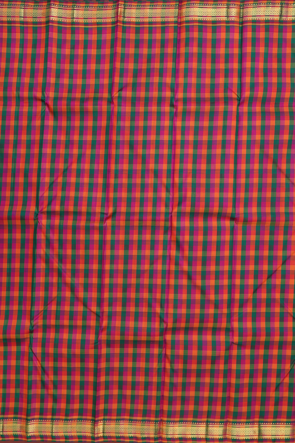 Kanchipuram Silk Saree In Multicolor With Checks Design