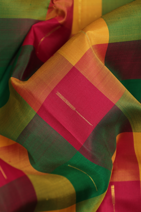 Kanchipuram Silk Saree In Multicolor With Checks Design