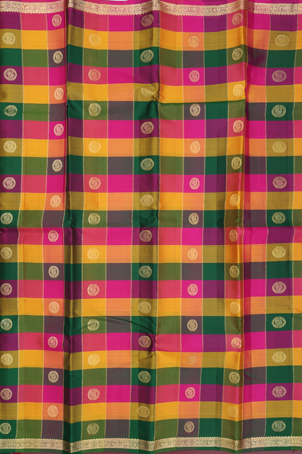 Kanchipuram Silk Saree In Multicolor With Checks Design