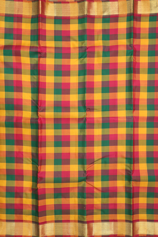Kanchipuram Silk Saree In Multicolor With Checks Design