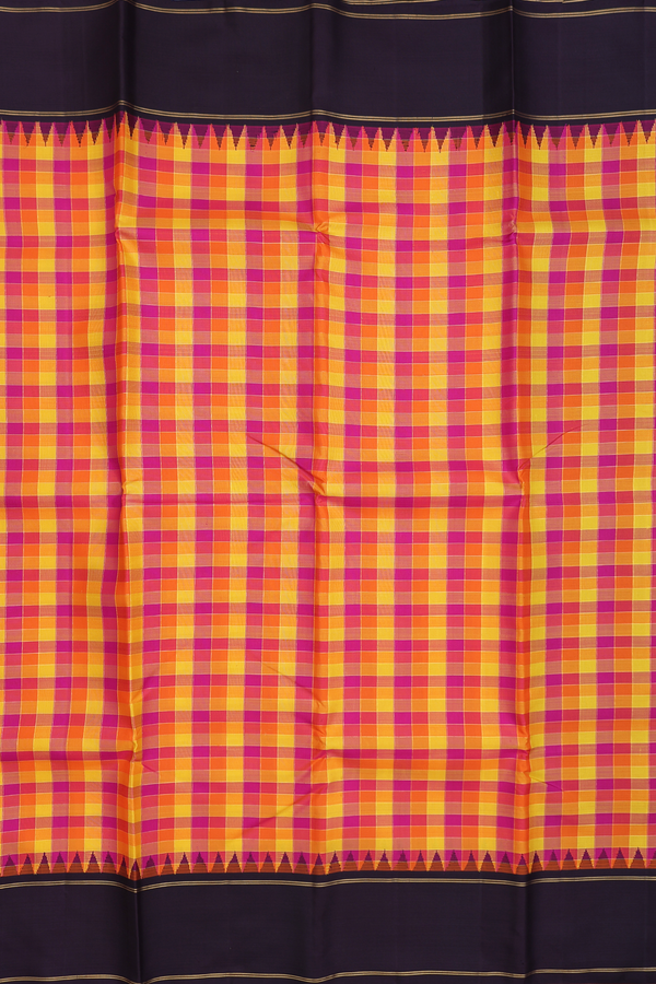 Kanchipuram Silk Saree In Multicolor With Checks Design