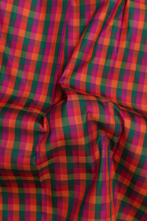 Kanchipuram Silk Saree In Multicolor With Checks Design