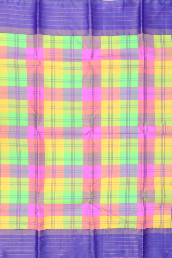 Kanchipuram Silk Saree In Multicolor With Checks Design