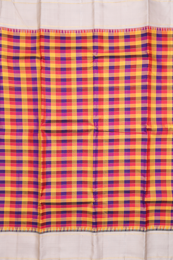 Kanchipuram Silk Saree In Multicolor With Checks Design