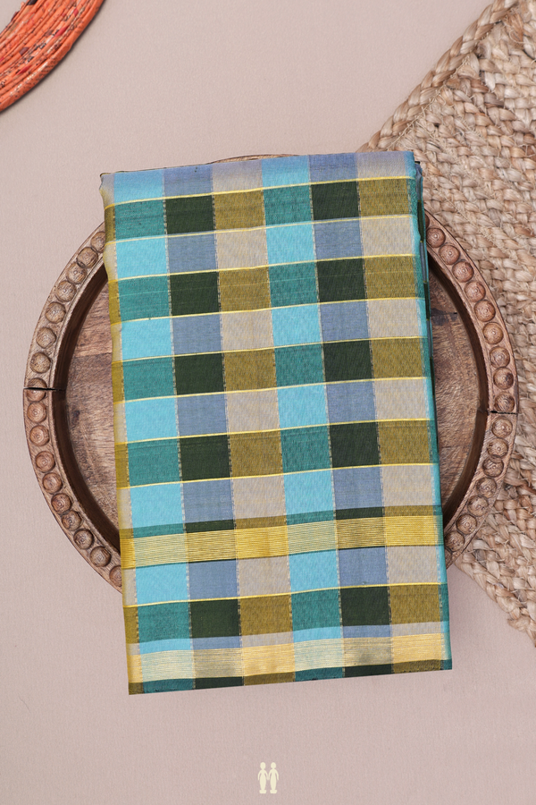 Kanchipuram Silk Saree In Multicolor With Checks Design