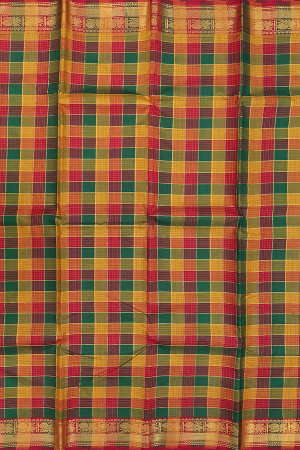 Kanchipuram Silk Saree In Multicolor With Checks Design