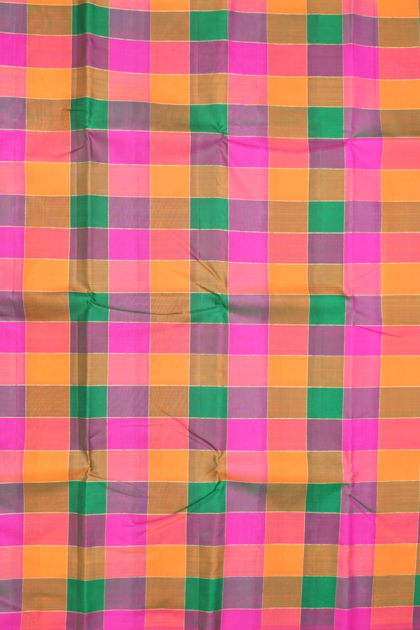 Kanchipuram Silk Saree In Multicolor With Checks Design