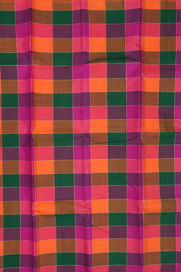 Kanchipuram Silk Saree In Multicolor With Checks Design