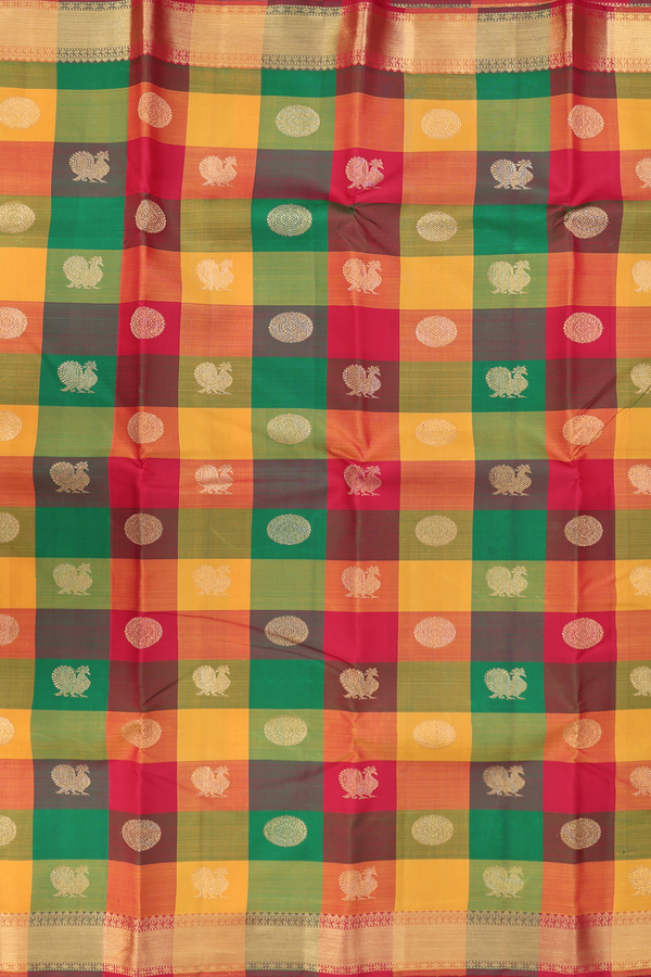 Kanchipuram Silk Saree In Multicolor With Checks Design