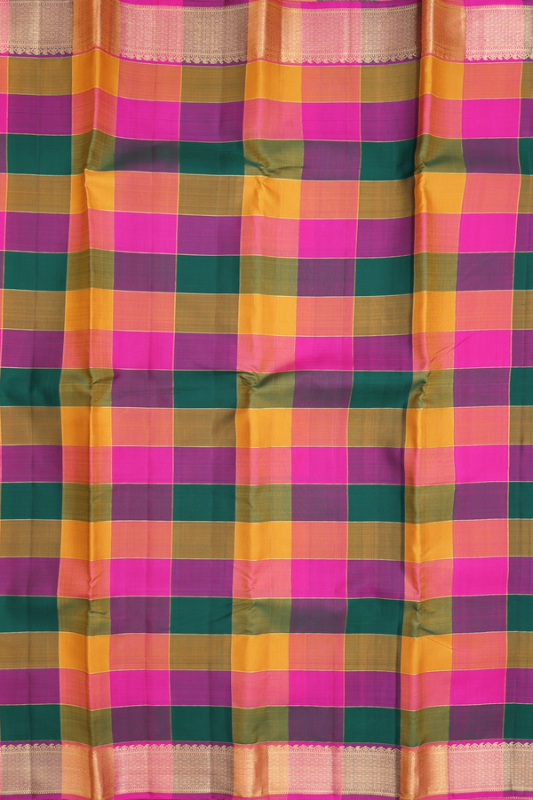 Kanchipuram Silk Saree In Multicolor With Checks Design