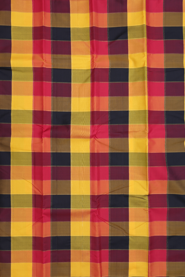Kanchipuram Silk Saree In Multicolor With Checks Design