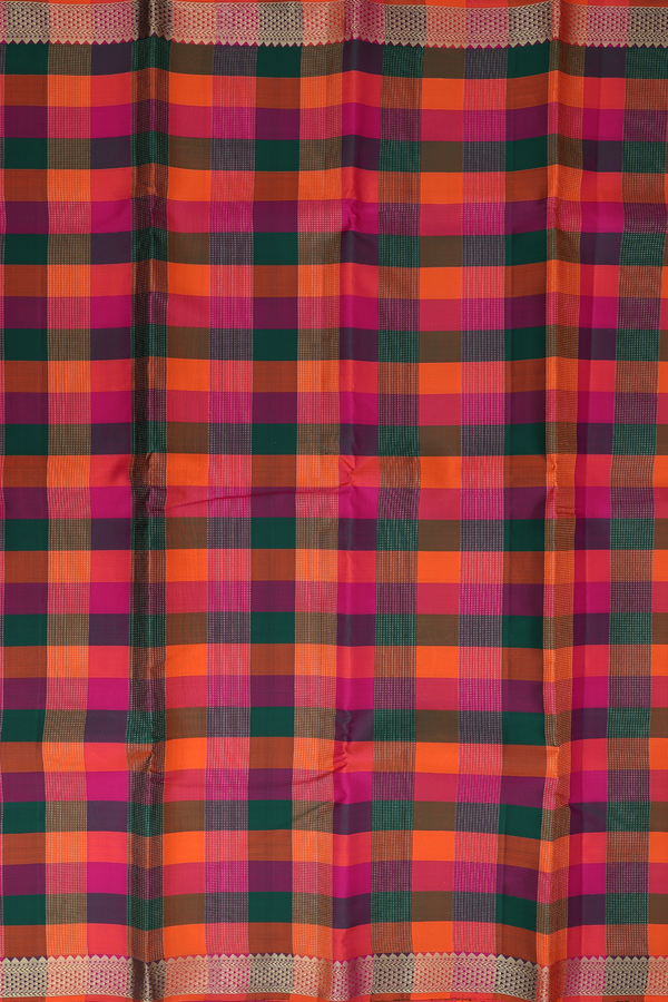 Kanchipuram Silk Saree In Multicolor With Checks Design
