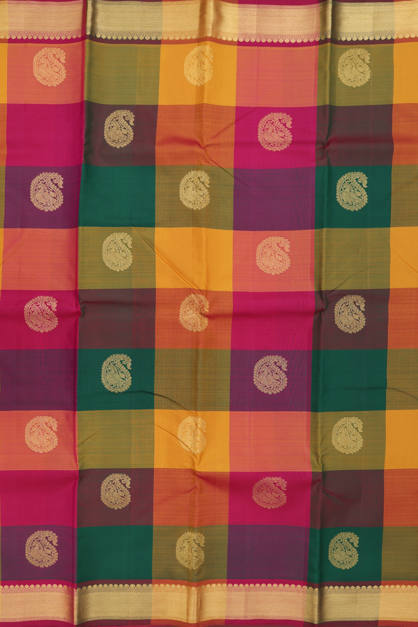 Kanchipuram Silk Saree In Multicolor With Checks Design