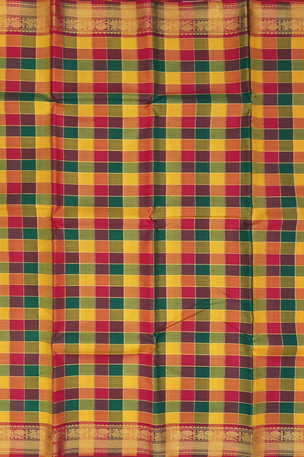 Kanchipuram Silk Saree In Multicolor With Checks Design