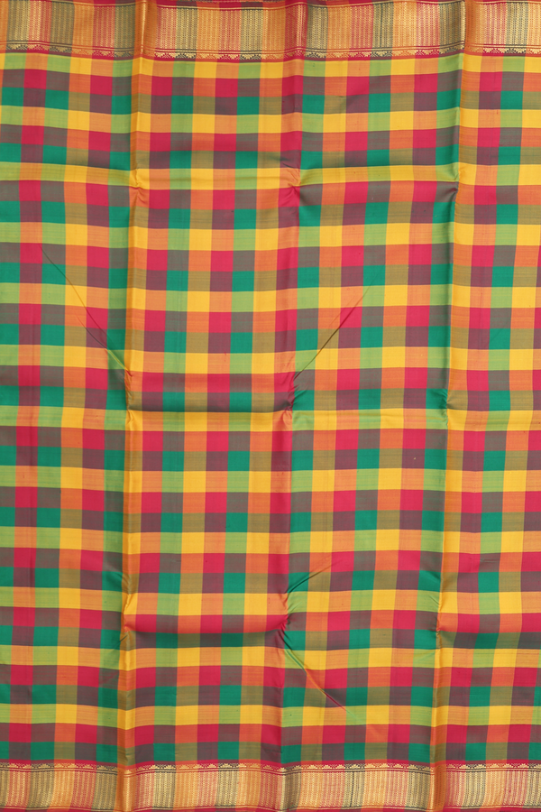 Kanchipuram Silk Saree In Multicolor With Checks Design