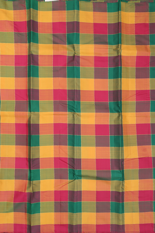 Kanchipuram Silk Saree In Multicolor With Checks Design