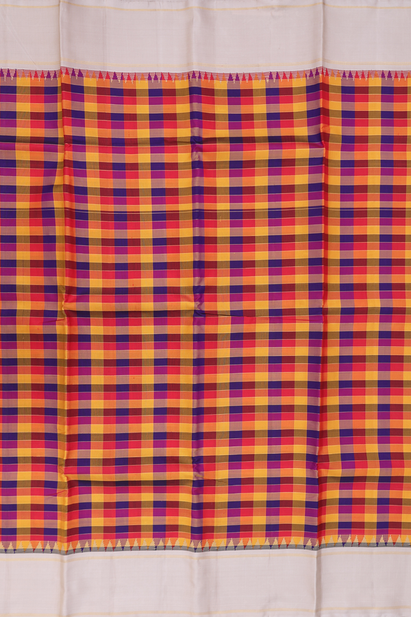 Kanchipuram Silk Saree In Multicolor With Checks Design