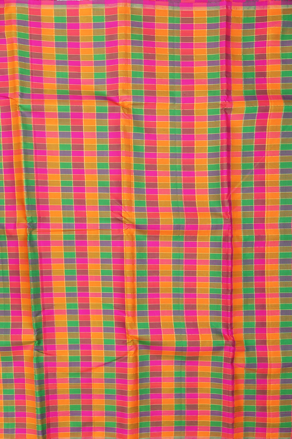 Kanchipuram Silk Saree In Multicolor With Checks Design