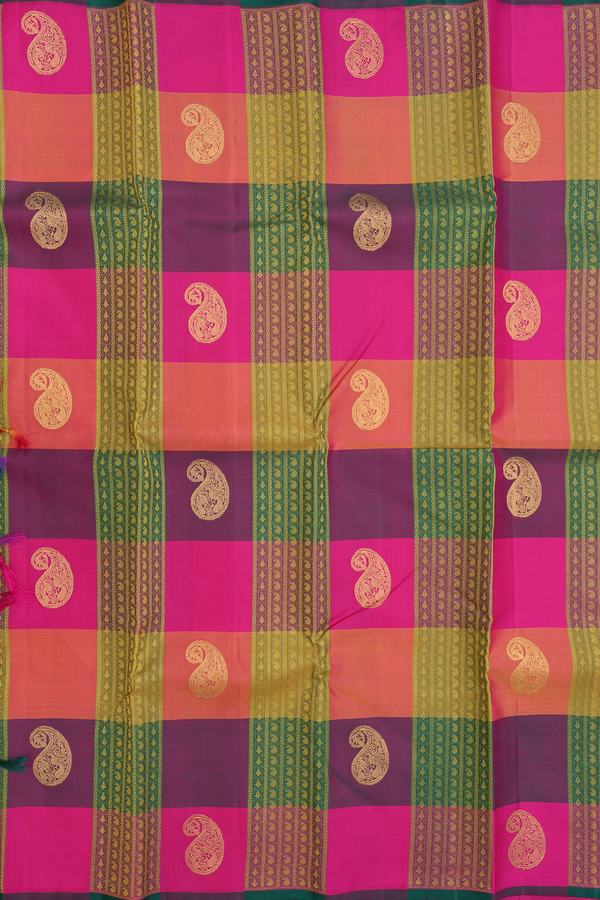 Kanchipuram Silk Saree In Multicolor With Checks Design