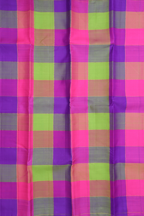 Kanchipuram Silk Saree In Multicolor With Checks Design