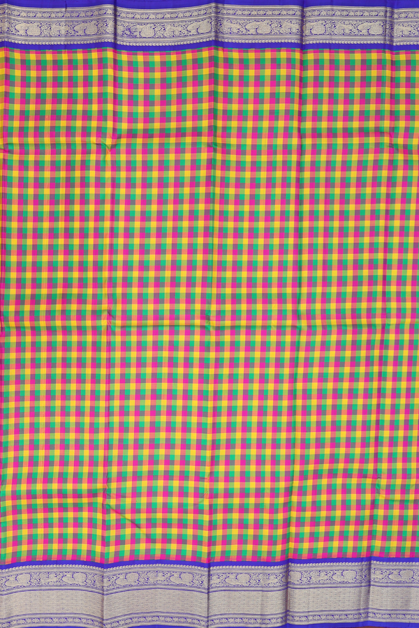 Kanchipuram Silk Saree In Multicolor With Checks Design