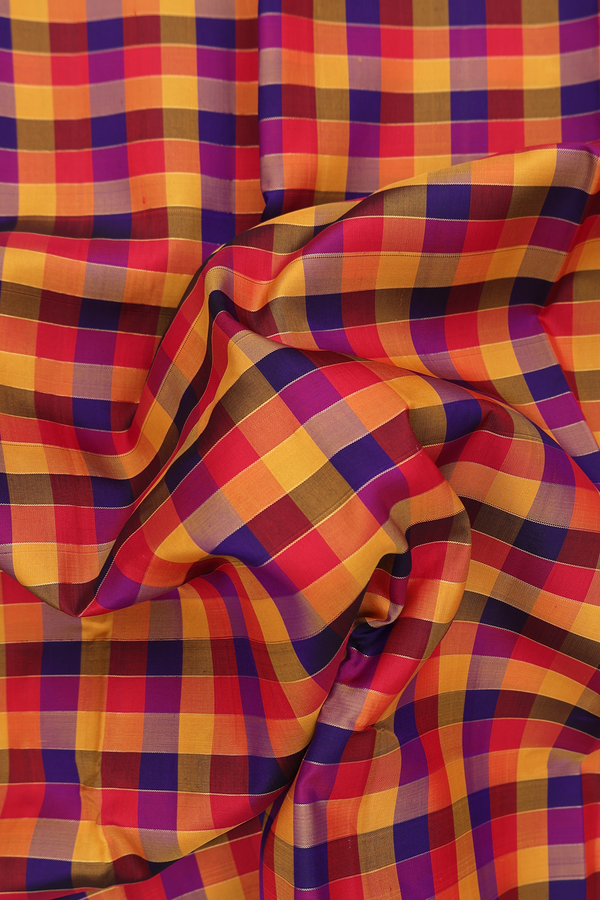 Kanchipuram Silk Saree In Multicolor With Checks Design