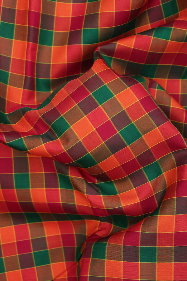 Kanchipuram Silk Saree In Multicolor With Checks Design