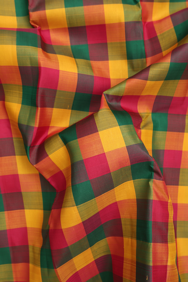 Kanchipuram Silk Saree In Multicolor With Checks Design