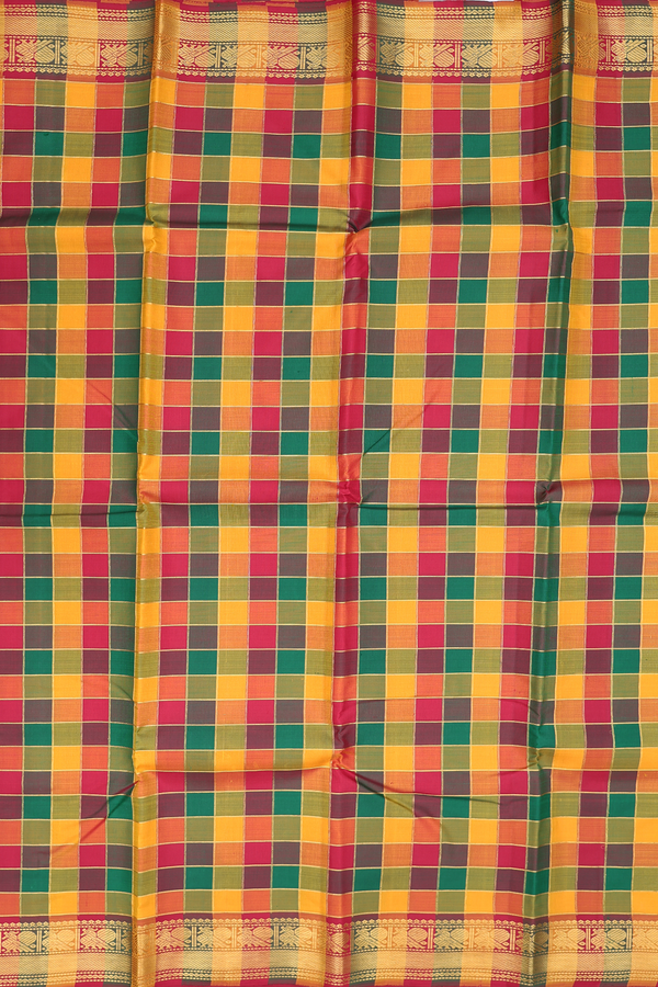 Kanchipuram Silk Saree In Multicolor With Checks Design