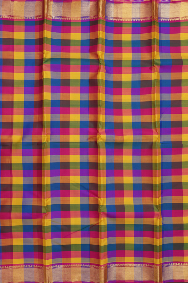 Kanchipuram Silk Saree In Multicolor With Checks Design