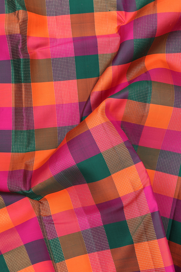 Kanchipuram Silk Saree In Multicolor With Checks Design